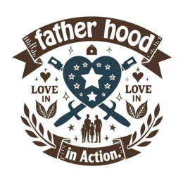 fatherhood love in action SVG PNG design with bold lettering, white and red floral elements, an uplifting message