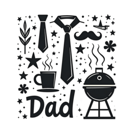 dad grill coffee SVG PNG design with bold lettering, black floral elements