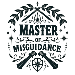 master of misguidance SVG PNG design with bold lettering, black floral elements