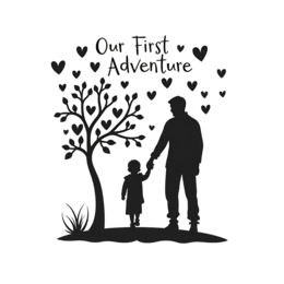 first adventure love SVG PNG design with bold lettering, black and white floral elements