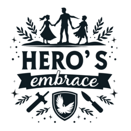 hero's embrace family SVG PNG design with bold lettering, black and white floral elements