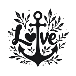 love anchor botanical SVG PNG design with bold lettering, black and white floral elements