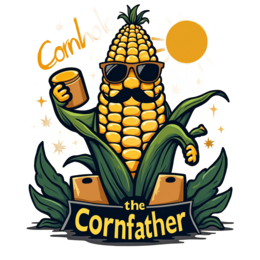 cornhole character corn shirt SVG PNG design with bold lettering, green floral elements