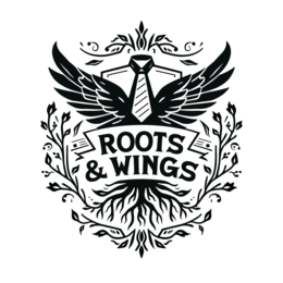 roots wings floral SVG PNG design with bold lettering, black and white floral elements