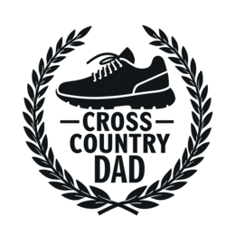 cross country dad shoes wreath SVG PNG design with bold lettering, black and white floral elements