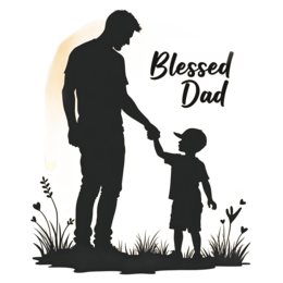blessed dad silhouette SVG PNG design with hand-drawn style, bold lettering, floral elements