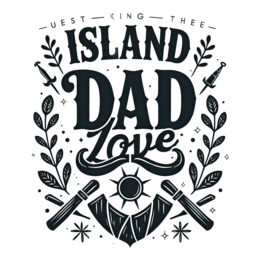 island dad love floral SVG PNG design with bold lettering, black and white floral elements