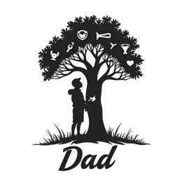 dad tree symbols SVG PNG design with hand-drawn style, black and white floral elements