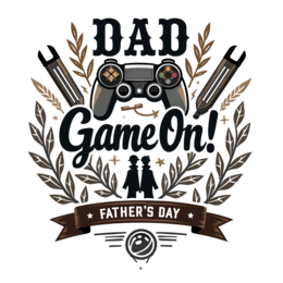 father's day controller SVG PNG design with bold lettering, black and white floral elements