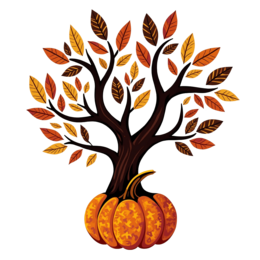 autumn tree pumpkin SVG PNG design with orange and red floral elements