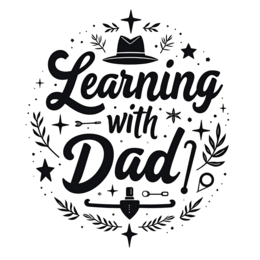 learning with dad SVG PNG design with bold lettering, black floral elements, an uplifting message