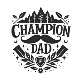 father's day champion mustache shirt SVG PNG design with bold lettering, black and white floral elements