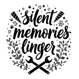 silent memories linger SVG PNG design with bold lettering, black and white floral elements