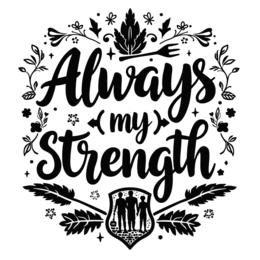 strength quotes floral SVG PNG design with bold lettering, black and white floral elements, an uplifting message