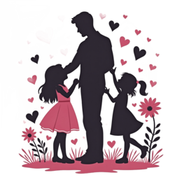 love family silhouette SVG PNG design with black and pink floral elements