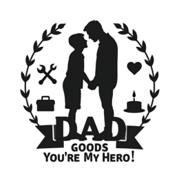 father son hero wreath SVG PNG design with bold lettering, black and white floral elements