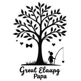 tree fishing SVG PNG design with bold lettering, black and white floral elements