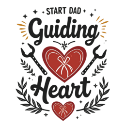 father's day guiding heart SVG PNG design with bold lettering, black and white floral elements