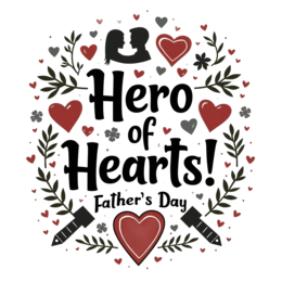 fathersday hero hearts SVG PNG design with bold lettering, black and white floral elements