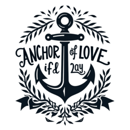 anchor love SVG PNG design with bold lettering, black and white floral elements