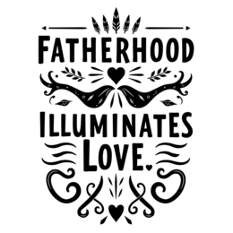 fatherhood illuminates love SVG PNG design with bold lettering, black and white floral elements, an uplifting message