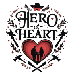 hero at heart SVG PNG design with bold lettering, black and red floral elements