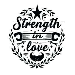 strength in love SVG PNG design with bold lettering, black and white floral elements, an uplifting message