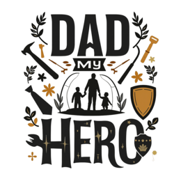 father's day hero family tools floral SVG PNG design with bold lettering, black and white floral elements