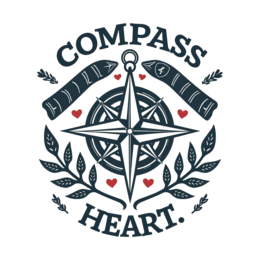 compass heart rose SVG PNG design with black and red floral elements