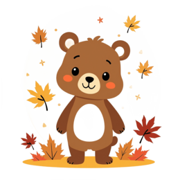 autumn bear SVG PNG design with orange and red floral elements