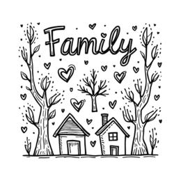 family houses trees SVG PNG design with hand-drawn style