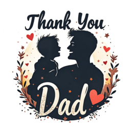 father silhouette love SVG PNG design with hand-drawn style, bold lettering, black and white floral elements