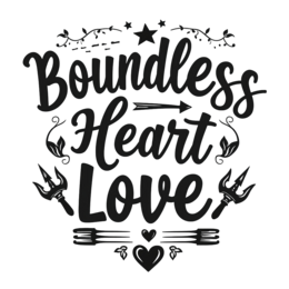 boundless heart love floral SVG PNG design with bold lettering, black and white floral elements, an uplifting message