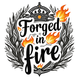 forged in fire wreath SVG PNG design with bold lettering, black and white floral elements