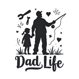 fishing dadlife SVG PNG design with bold lettering, black and white floral elements