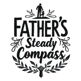father son compass SVG PNG design with bold lettering, black and white floral elements