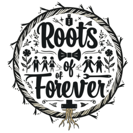 roots forever SVG PNG design with bold lettering, black and white floral elements