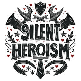 silent heroism SVG PNG design with bold lettering, black and white floral elements