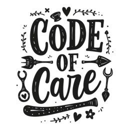 code of care SVG PNG design with hand-drawn style, bold lettering, black and white floral elements