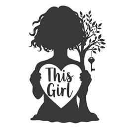 silhouette girl SVG PNG design with clean design elements, black and white floral elements