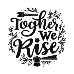 together we rise floral SVG PNG design with bold lettering, black and white floral elements, an uplifting message