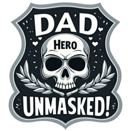 father's day dad skull hero shirt SVG PNG design with bold lettering, black and white floral elements
