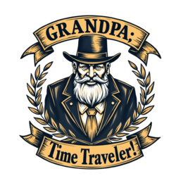 time traveler grandpa SVG PNG design with clean design elements, black and white floral elements