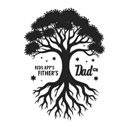 father'sday tree SVG PNG design with bold lettering, black floral elements