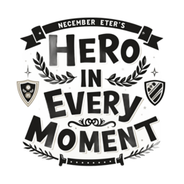 hero in every moment quote SVG PNG design with bold lettering, black and white floral elements
