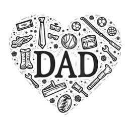 father's day dad tools sports flower SVG PNG design with bold lettering, black and white floral elements