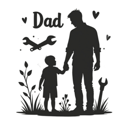 dad child hands shirt SVG PNG design with hand-drawn style, black and white floral elements