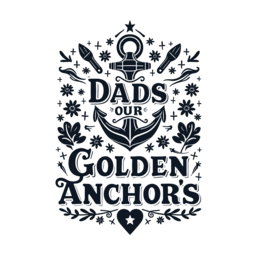 fathers day anchor floral SVG PNG design with bold lettering, black and white floral elements