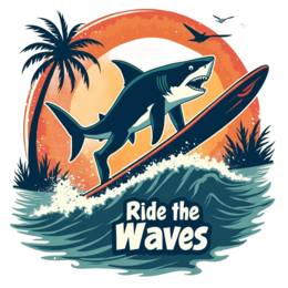 fantasy shark surfing SVG PNG design with clean design elements