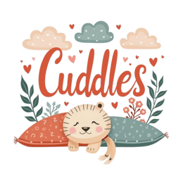cuddles cute SVG PNG design with bold lettering, green floral elements